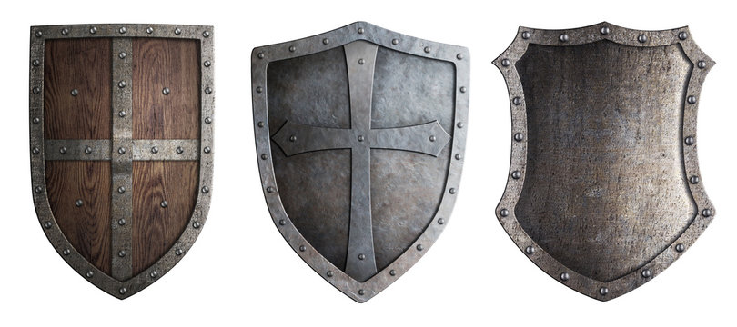 metal medieval shields set isolated