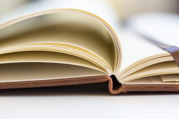 close up on open book pages