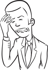 whiteboard drawing - caricature businessman with headache