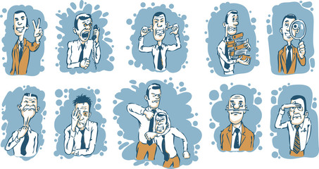 Caricature businessmen in various situations