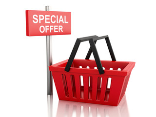 Fototapeta premium 3d Shopping basket with special offer sign on white background