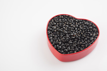 Black beans in heart shape box