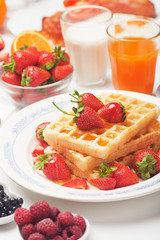 Waffle and strawberry breakfast