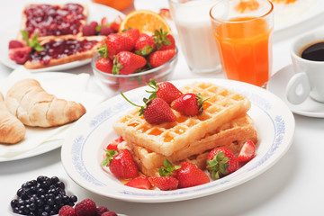 Waffle and strawberry breakfast