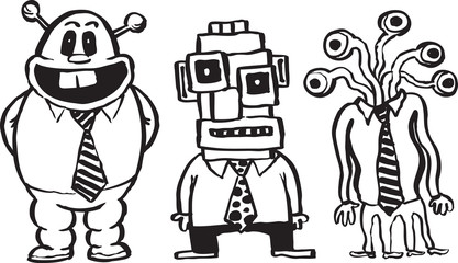 whiteboard drawing - caricature businessmen