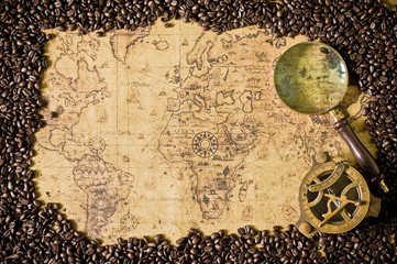 coffee bean  with map