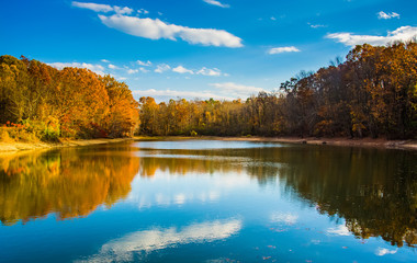 Autumn color at Lake Marburg, Codorus State Park, Pennsylvania.