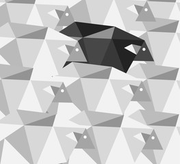 Black sheep in the crowd. Geometric Abstract background.