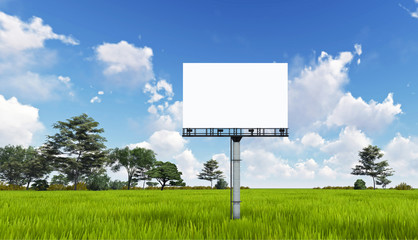 Blank big billboard over tree landscape background, put your tex