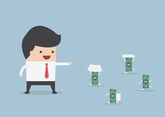 Businessman order money to do work instead him