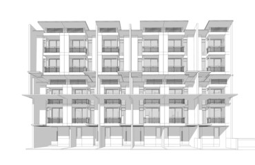 Abstract wireframe of building, 3D render 