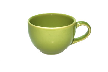 A green coffee cup on white background