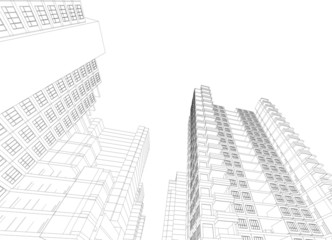 Fototapeta premium Perspective 3D render of Aerial view of city buildings 