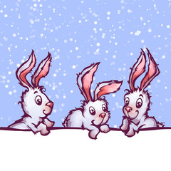 Vector banner with cute cartoon rabbits
