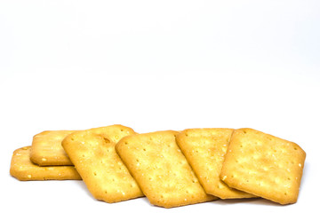 Biscuit with white sesame seeds  on white background