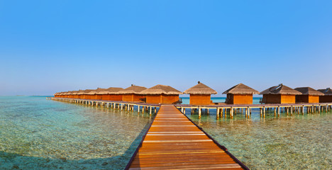 Bungalows on tropical Maldives island