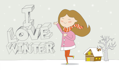 I love winter- Girl enjoys snowfall