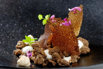 Delicious gourmet food, buckwheat mush witk caramel
