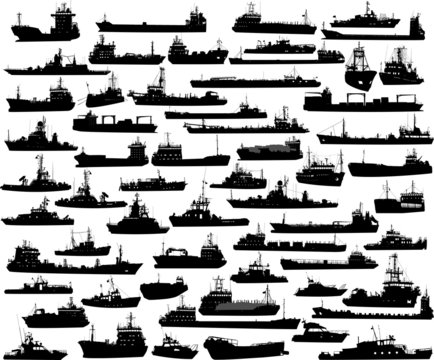Vector set of 59 silhouettes of sea towboat and the ships9