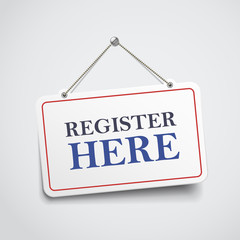 register here hanging sign