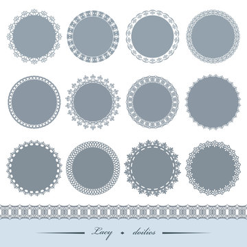 Lacy doilies big set isolated on white.