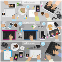 Creative People And Photo Studio Workplace Flyer Template - Vector Illustration, Graphic Design, Editable For Your Design