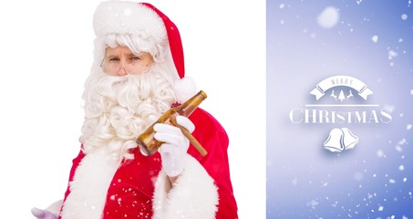Composite image of santa claus holding beer and cigar