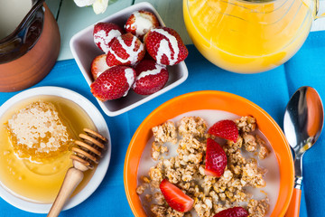 Table top view over healthy breakfast