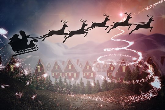 Composite image of silhouette of santa claus and reindeer © WavebreakmediaMicro