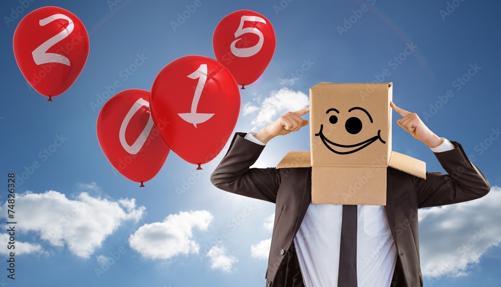 Poster Composite image of anonymous businessman pointing to box