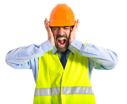 Frustrated Worker Over White Background