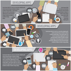 Developing apps banner set, vector illustration 