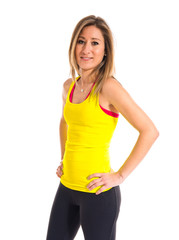 Sport woman in yellow clothes