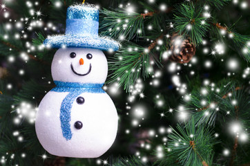 Snow man decoration on  christmas tree