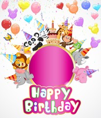 Birthday background with happy animals
