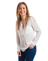 Pretty woman over white background