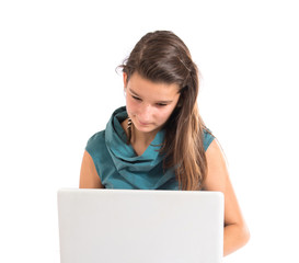 Teenager girl working with her laptop