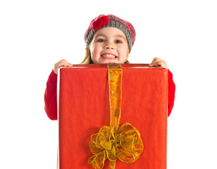Little girl with big present