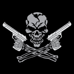 Smiling skull with guns
