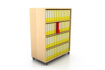 file folders, documents standing on the shelves.