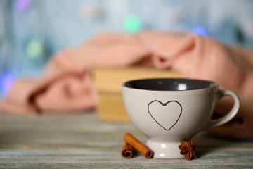 Beautiful composition with cup of hot drink,