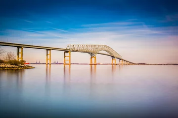 Fototapeten Long exposure of the Francis Scott Key Bridge from Fort Armistea © jonbilous