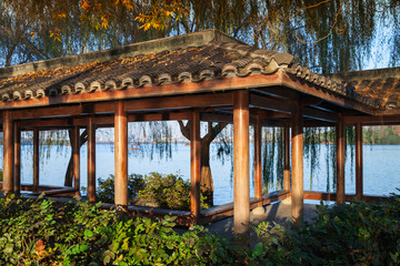 Wooden traditional Chinese Gazebo on the coast