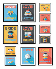 Wedding poster flat design background set, eps10