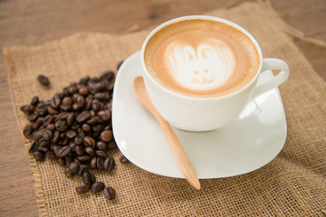 Latte Art coffee with coffee bean
