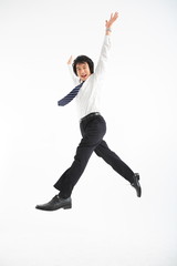 Fototapeta premium 팔 벌린 채 점프하는 비즈니스맨