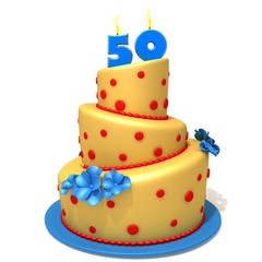Birthday cake with number fifty 3d illustration
