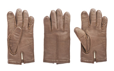 Brown leather glove isolated