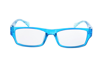 Fototapeta premium Blue plastic glasses isolated