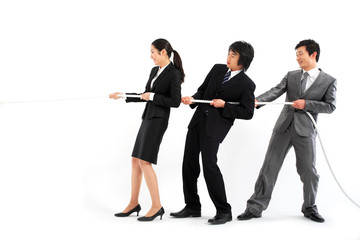 밧줄을 들고 있는 비즈니스 사람들